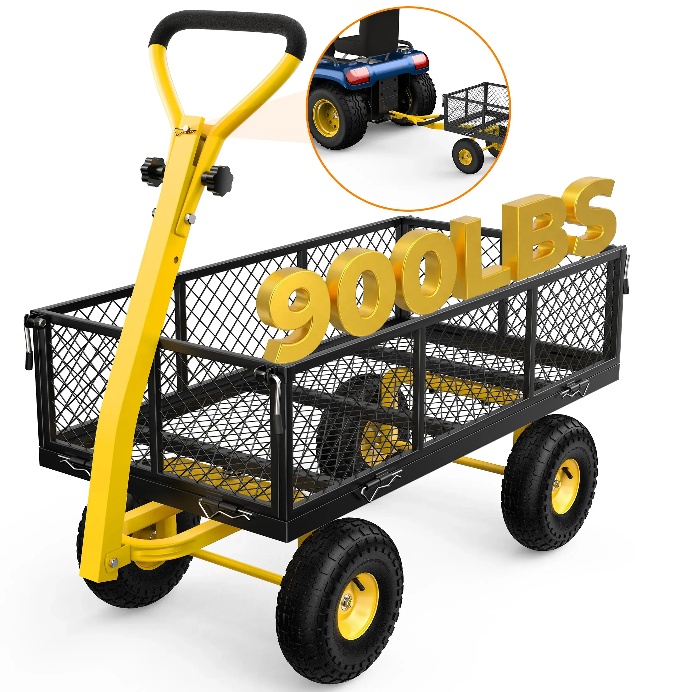 900 lbs Garden Cart with ATV/Tractor Hitch and Removable Sides